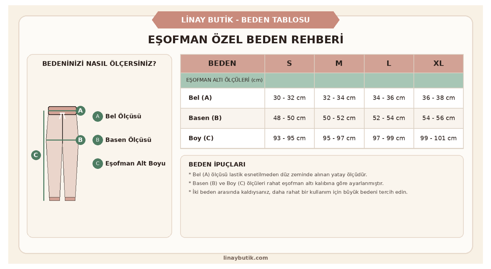 Viskon Beyaz Tek Alt Cepli Kadın Günlük Eşofman | Beden Ölçü Rehberi